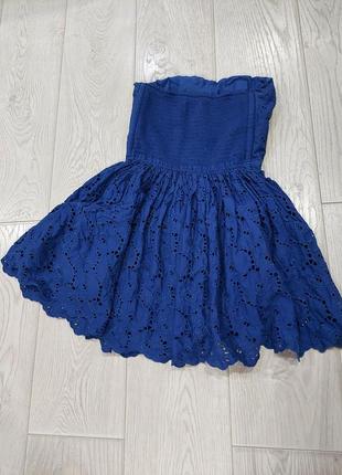 Шикарное платье бюстье из прошвы abercrombie&fitch синий электрик м7 фото