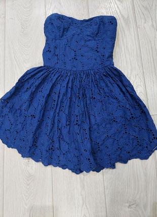 Шикарное платье бюстье из прошвы abercrombie&fitch синий электрик м9 фото