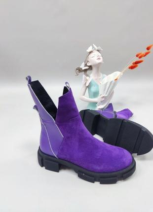 Эксклюзивные ботинки из натуральной итальянской кожи и замша женские фиолетовые9 фото