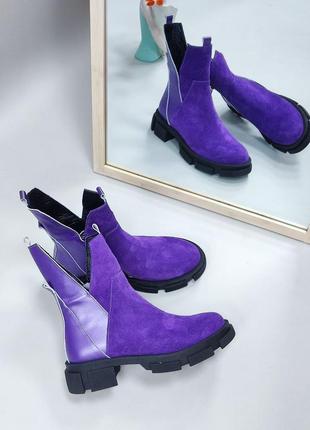 Екслюзивні черевики з італійської шкіри та замші жіночі фіолетові7 фото