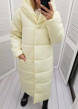 42-60 зимова куртка пальто жіноча довга з капішоном зимнее пальто женское длинное молочный4 фото