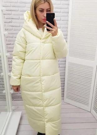 42-60 зимова куртка пальто жіноча довга з капішоном зимнее пальто женское длинное молочный3 фото