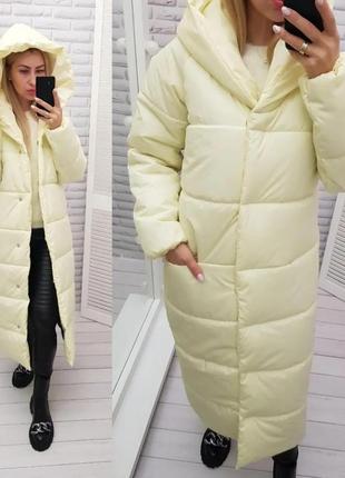 42-60 зимова куртка пальто жіноча довга з капішоном зимнее пальто женское длинное молочный5 фото