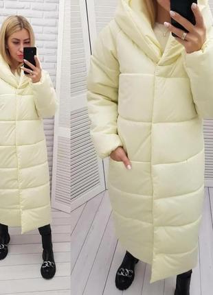 42-60 зимова куртка пальто жіноча довга з капішоном зимнее пальто женское длинное молочный7 фото