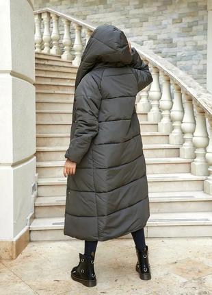 42-60рр  силікон 300 зимова подовжена жіноча куртка з капішоном зимняя женская куртка хаки2 фото