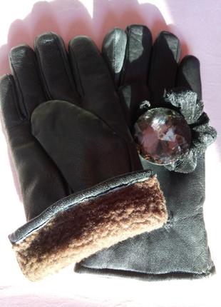 Новые зимние женские  кожаные перчатки3 фото