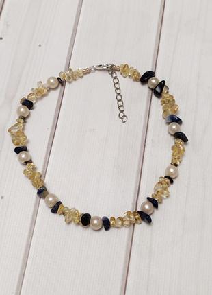 Чокери намисто з натуральних камінців цитрин та содаліт содалит