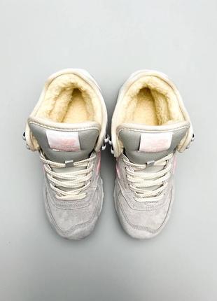 Зимові кросівки new balance 574 grey pink (хутро)5 фото