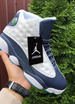 Мужские кроссовки nike air jordan 13 retro кожаные синие белые