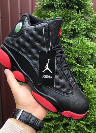 Мужские кроссовки nike air jordan 13 retro кожаные черные красные