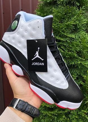 Мужские кроссовки nike air jordan 13 retro кожаные белые черные