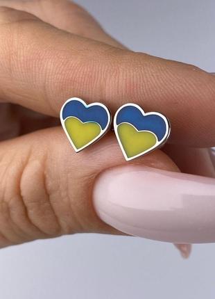 Серебряные пусеты, сердечки, сердечко, 925, серебро, украина
