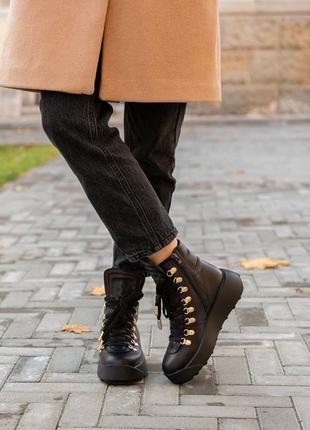 Стильные кроссовки,спортивные ботинки женские кожаные черные зимние (зима 2022-2023) на зиму,для женщин,стильные,теплые5 фото