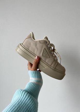 Женские ботинки re-nylon and brushed leather low beige