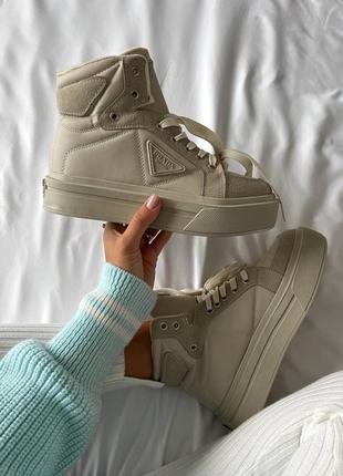 Женские ботинки marco re-nylon and brushed leather high-top beige