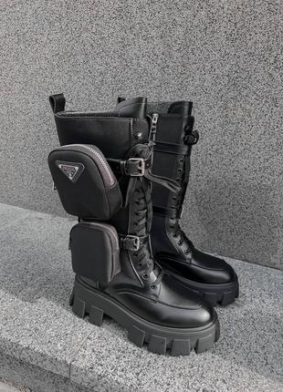 Женские шикарные ботинки boots zip pocket black high