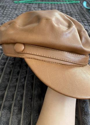 Шкіряне кеппі кепка нова коричнева1 фото
