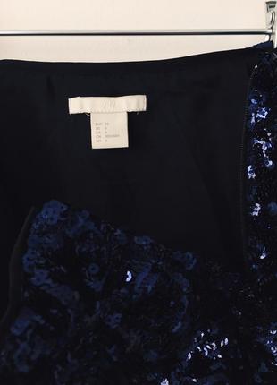 Шикарная юбка в пайетках глубокого синего цвета h&m нарядная синяя мини юбка8 фото