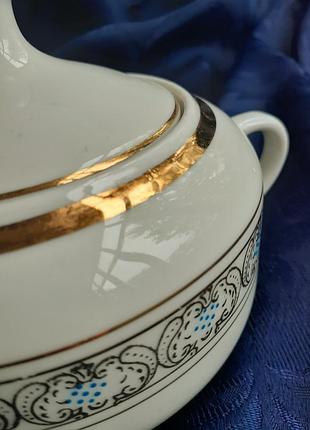 Довбыш! 1957 год! сахарница фарфоровая в позолоте орнамент арт-деко винтаж клеймо с ручками8 фото
