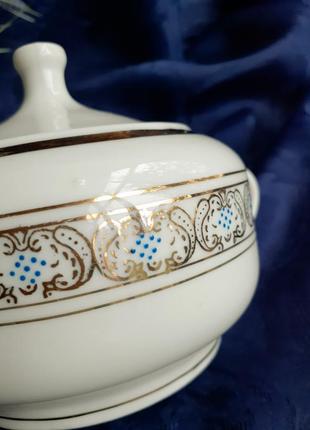 Довбыш! 1957 год! сахарница фарфоровая в позолоте орнамент арт-деко винтаж клеймо с ручками9 фото