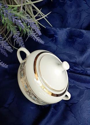 Довбыш! 1957 год! сахарница фарфоровая в позолоте орнамент арт-деко винтаж клеймо с ручками4 фото