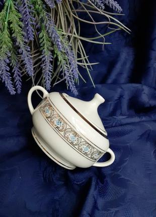 Довбыш! 1957 год! сахарница фарфоровая в позолоте орнамент арт-деко винтаж клеймо с ручками3 фото