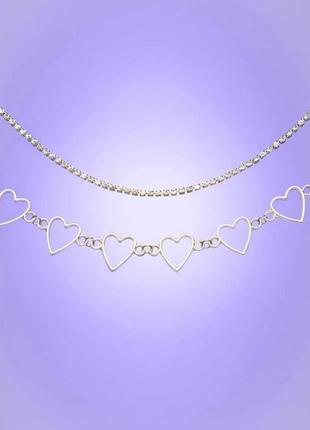 Ожерелье намисто колье сердце серебро стразы чокер3 фото