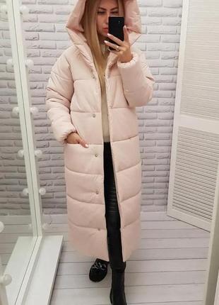 42-60 зимова куртка пальто жіноча довга з капішоном зимнее пальто женское длинное пудра3 фото