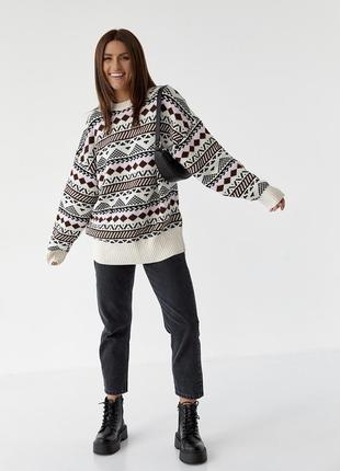 Кофта оверсайз с геометрическим узором свитер как zara