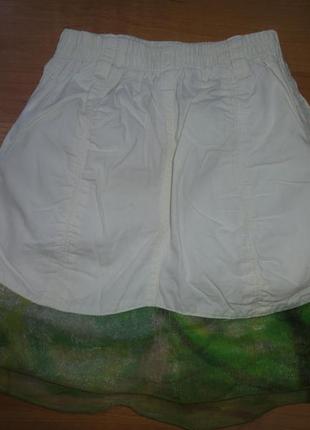 Красивая хлопковая юбка молочная с зеленой рюшкой новая с бирками 3-4 года2 фото