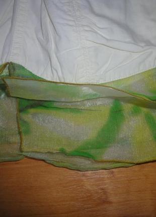 Красивая хлопковая юбка молочная с зеленой рюшкой новая с бирками 3-4 года5 фото