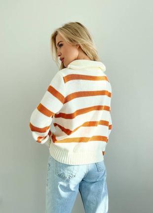 Стильный полосатый свитер оверсайз в полоску на молнии3 фото