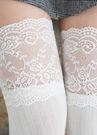 Жіночі високі гольфи теплі вище коліна білі панчохи з мереживом в стилі аніме сексі