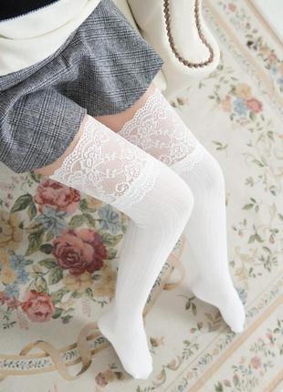 Жіночі високі гольфи теплі вище коліна білі панчохи з мереживом в стилі аніме сексі