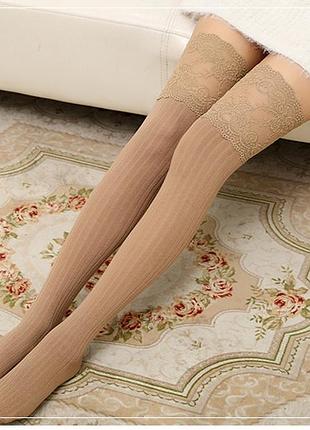 Жіночі високі гольфи теплі вище коліна тілесні панчохи з мереживом в стилі аніме сексі