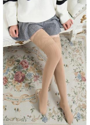 Жіночі високі гольфи теплі вище коліна тілесні панчохи з мереживом в стилі аніме сексі1 фото