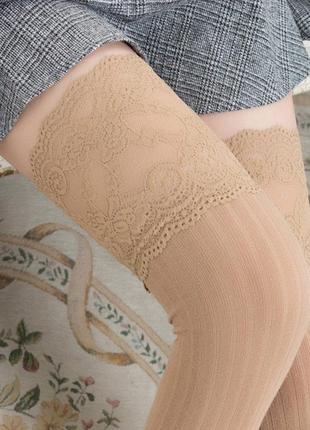 Жіночі високі гольфи теплі вище коліна тілесні панчохи з мереживом в стилі аніме сексі