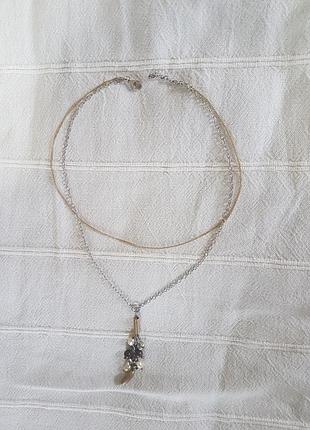 Подвійна срібна ланцюжок з кулончиком