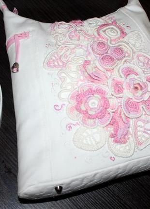 Біла коттоновая сумка з мереживом