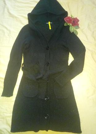 Тёплый удлиненный кардиган ichi, с глубоким капюшоном, размер s-m