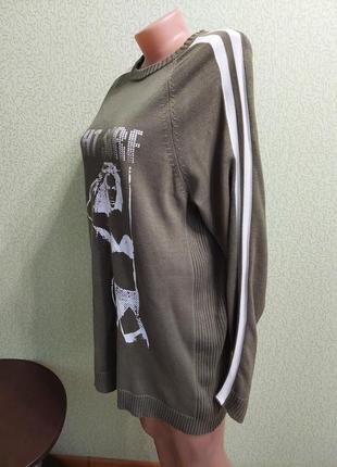 Подовжений котоновий светр джемпер з принтом5 фото