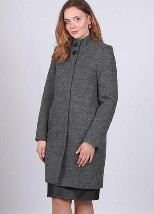 Пальто жіноче демісезонне з довгими рукавами актуаль 420 меланж вовна темно-сірий, 46