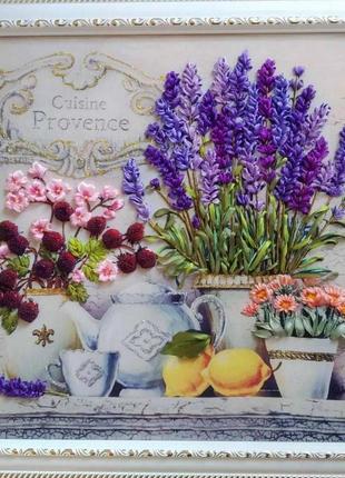 Картина з вишивкою стрічками "лавандовий настрій"