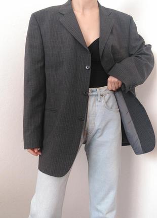 Шерстяной пиджак серый жакет в полоску marks&amp;spencer пиджак блейзер серый в полоску шерстяной блейзер винтаж3 фото