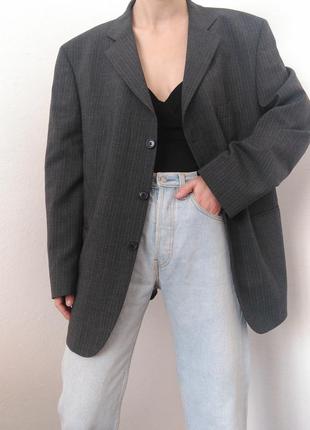 Шерстяной пиджак серый жакет в полоску marks&amp;spencer пиджак блейзер серый в полоску шерстяной блейзер винтаж9 фото