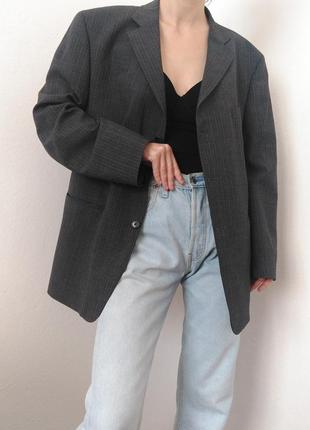Шерстяной пиджак серый жакет в полоску marks&amp;spencer пиджак блейзер серый в полоску шерстяной блейзер винтаж6 фото