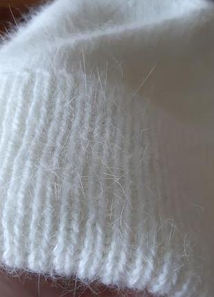 Белая ангоровая шапка, зимняя вязаная женская шапка, ручная работа
