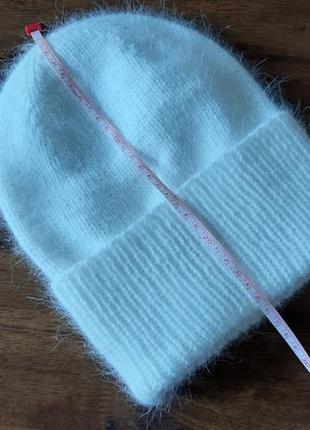 Белая ангоровая шапка, зимняя вязаная женская шапка, ручная работа