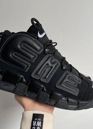 Мужские высокие кожаные кроссовки nike air max uptempo black#найк