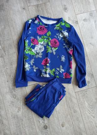 Синій спортивний костюм з трояндами великі квіти квітковий прінт модний острів9 фото